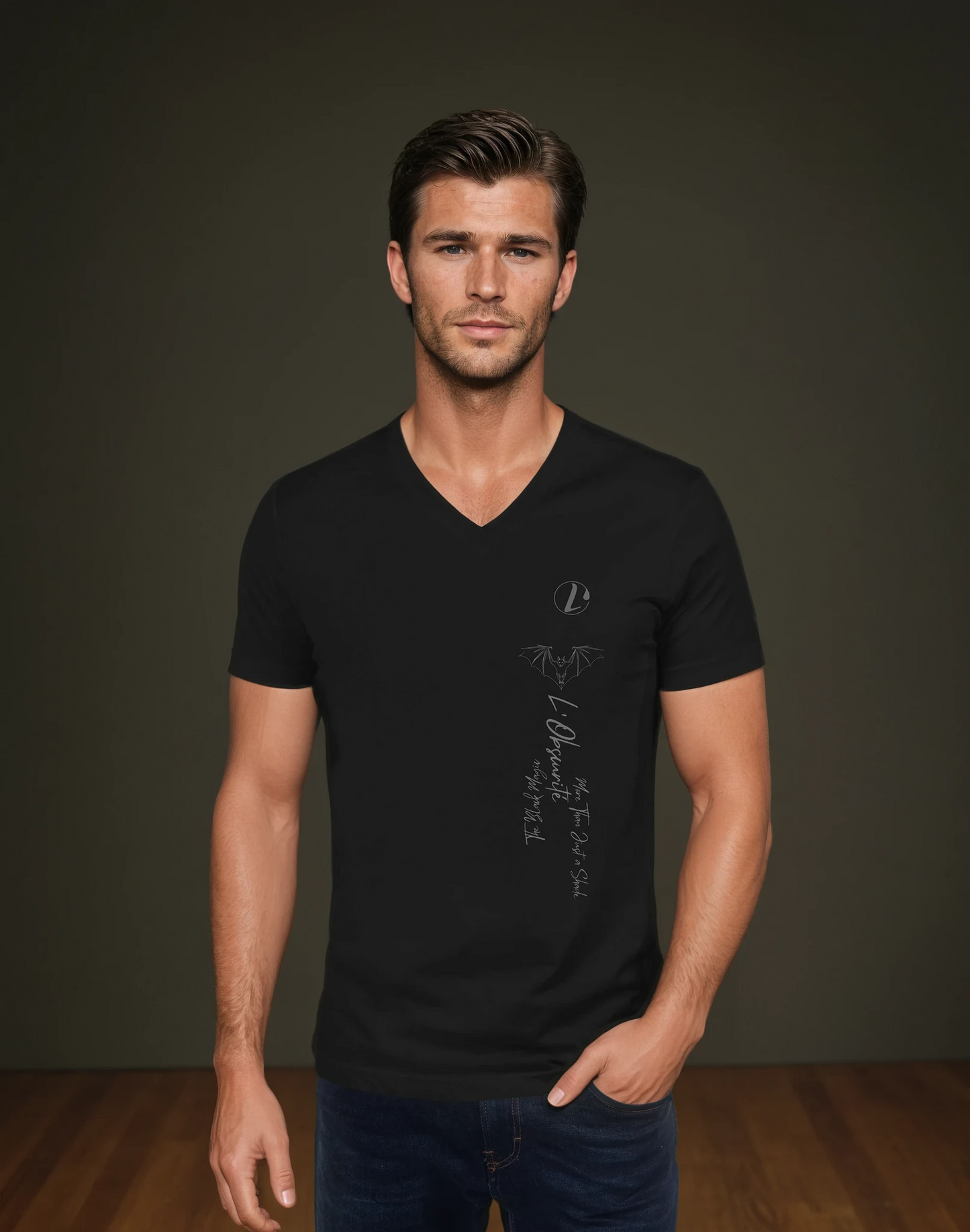 black magic v-neck tee for men
