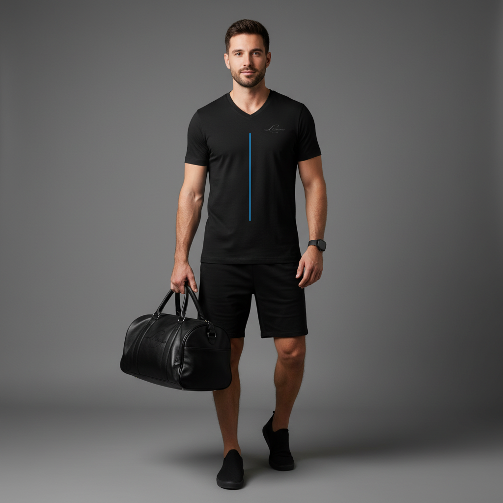 blue line men V-neck t-shirt minimalistic and cool