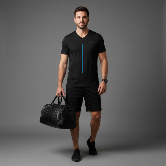 blue line men V-neck t-shirt minimalistic and cool