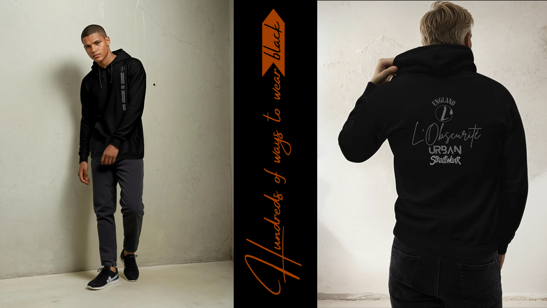 Men's all black minimalist hoodie with tonal logo on chest and back– L’Obscurité drop