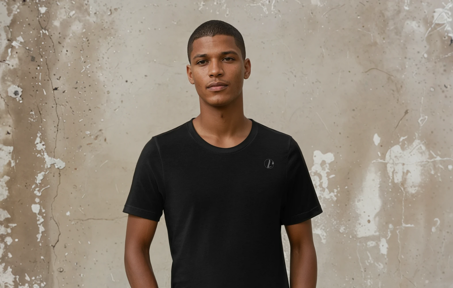 men wearing a black simple t shirt made of cotton