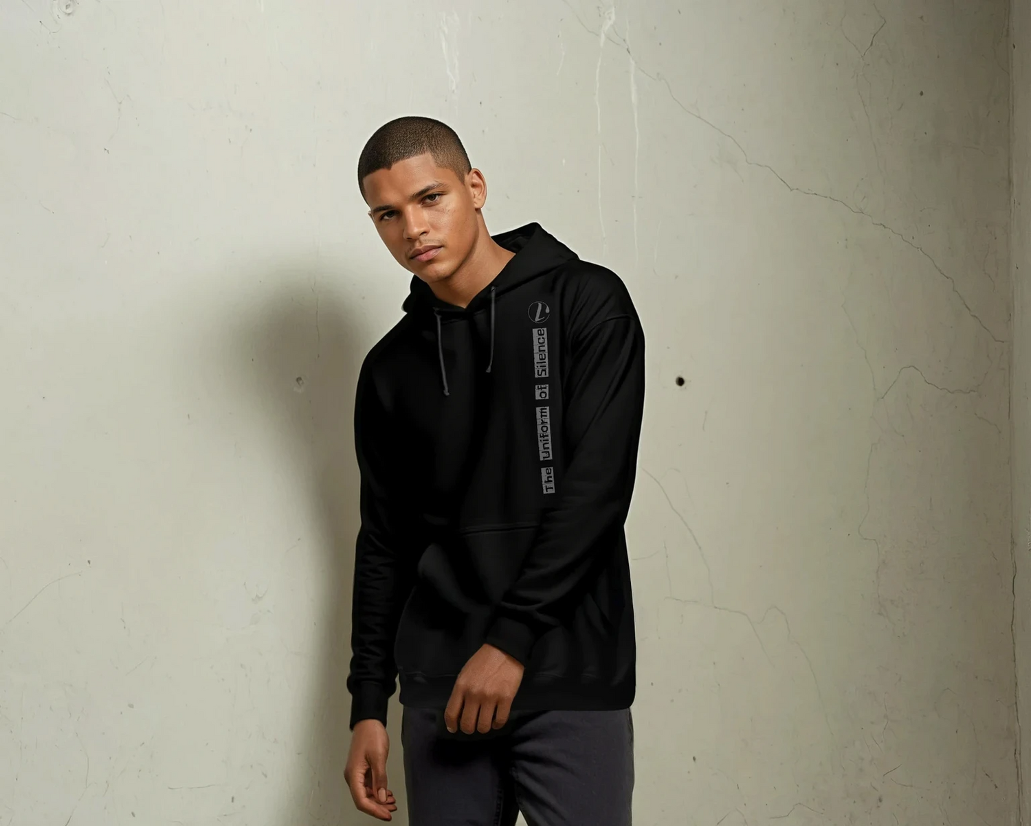 men wearing a black streetwear outfit