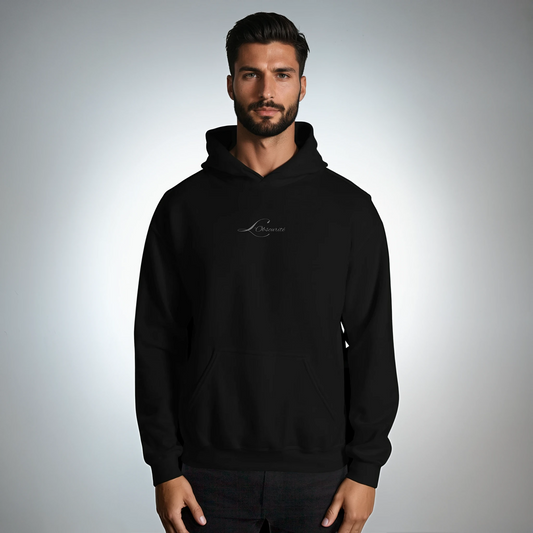 man wearing a black hoodie minimalistic