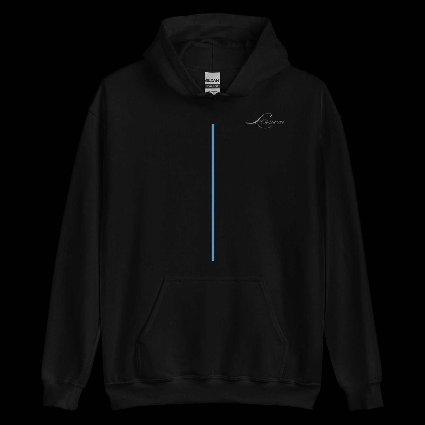 black hoodie for men with blue line minimalistic