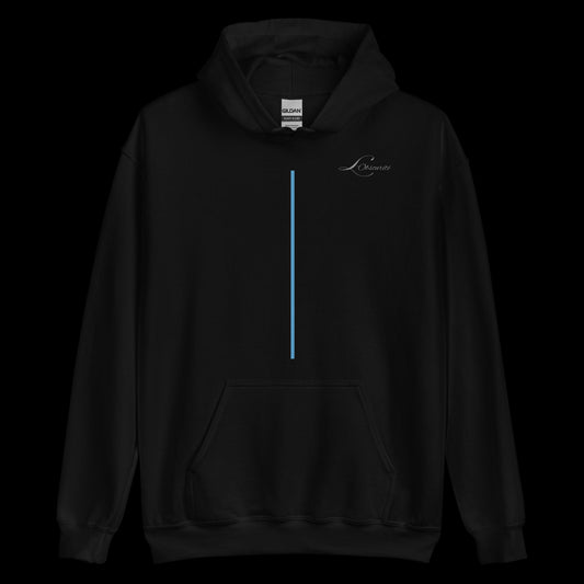 black hoodie for men with blue line minimalistic
