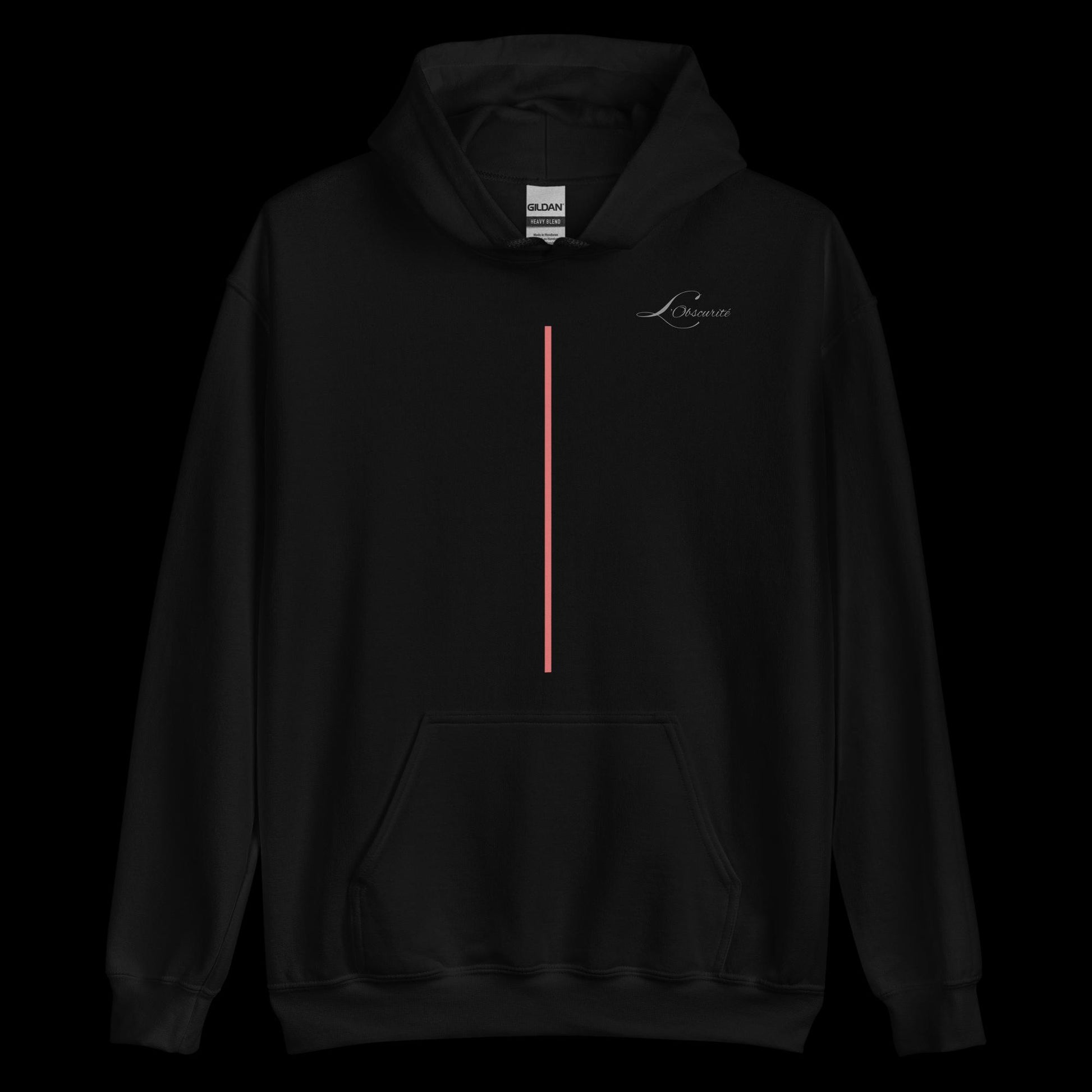 black hoodie minimalistic with red line
