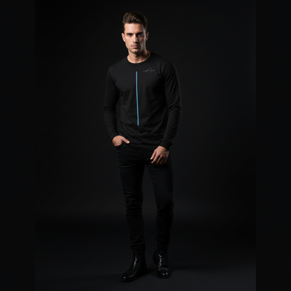 men cotton long sleeve blue line minimalistic