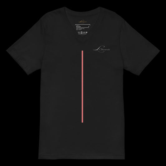 black v-neck tee red line logo